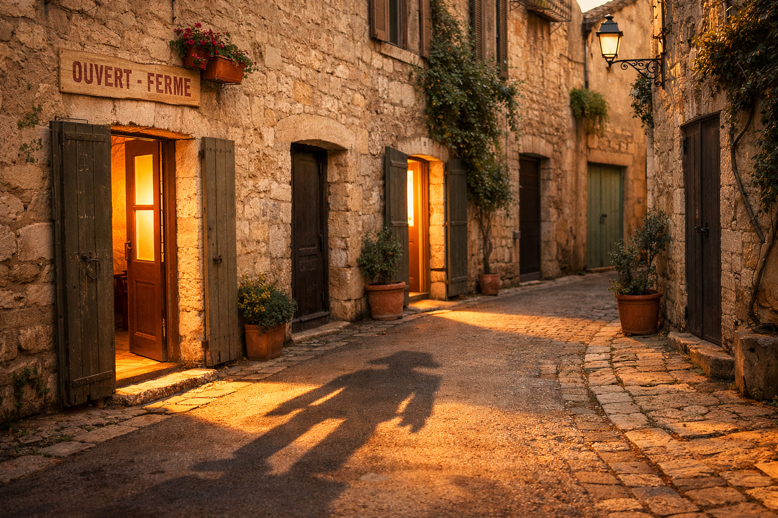 Rue provençale à Saint-Rémy-de-Provence avec portes ouvertes et fermées illustrant des pages visibles et ignorées par Google