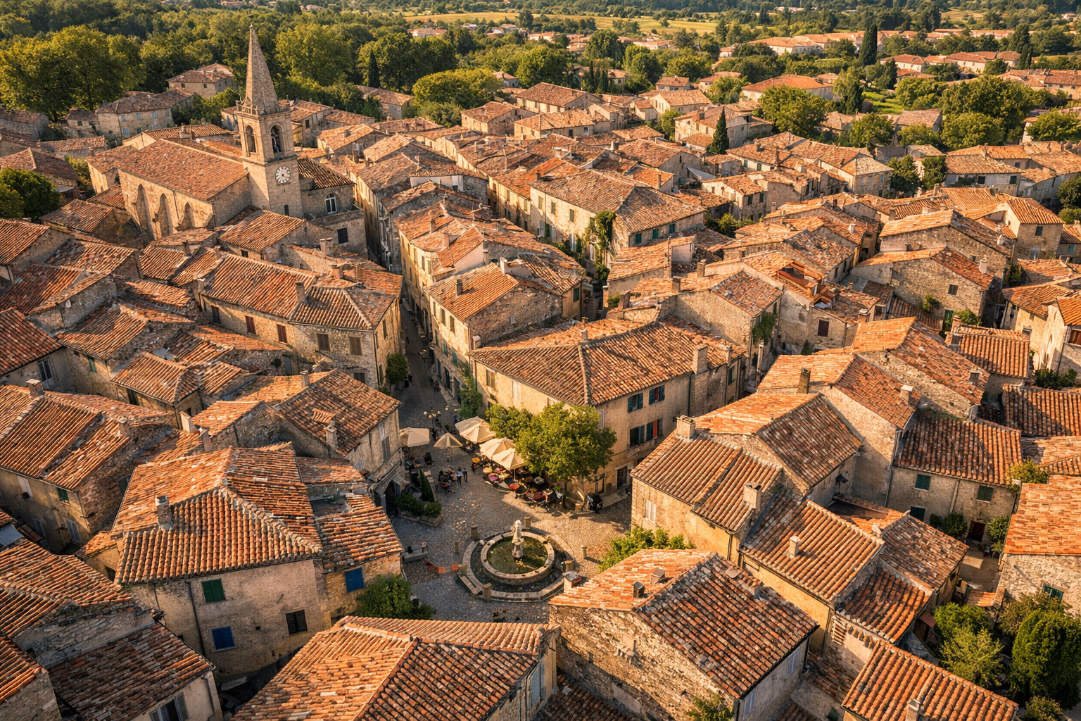 Vue aérienne d’un village provençal illustrant l’importance d’une structure claire et cohérente pour la navigation et le référencement d’un site Internet