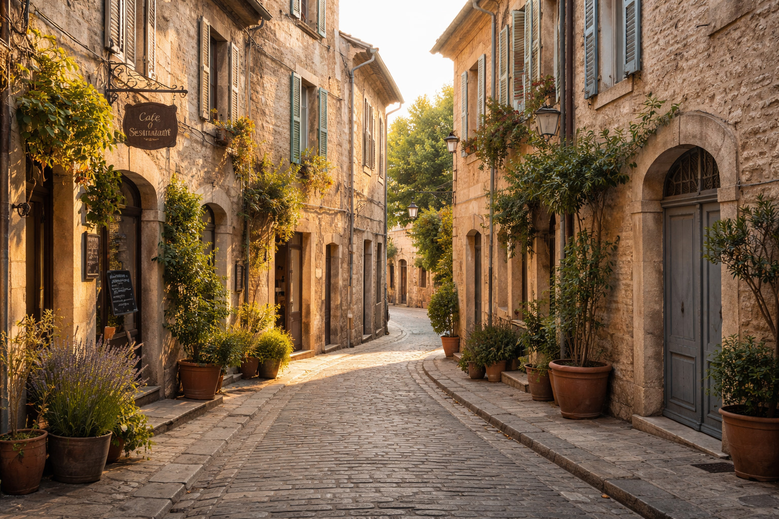 Rue du centre ancien de Saint-Rémy-de-Provence au lever du jour, illustrant une approche humaine et cohérente de l’évaluation des sites Internet par Google en 2026