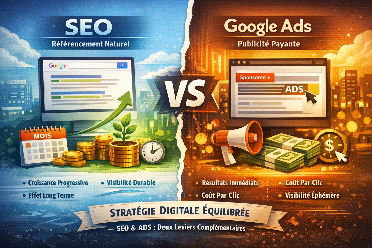 Comparaison entre le référencement naturel SEO et Google Ads pour définir une stratégie digitale durable et rentable