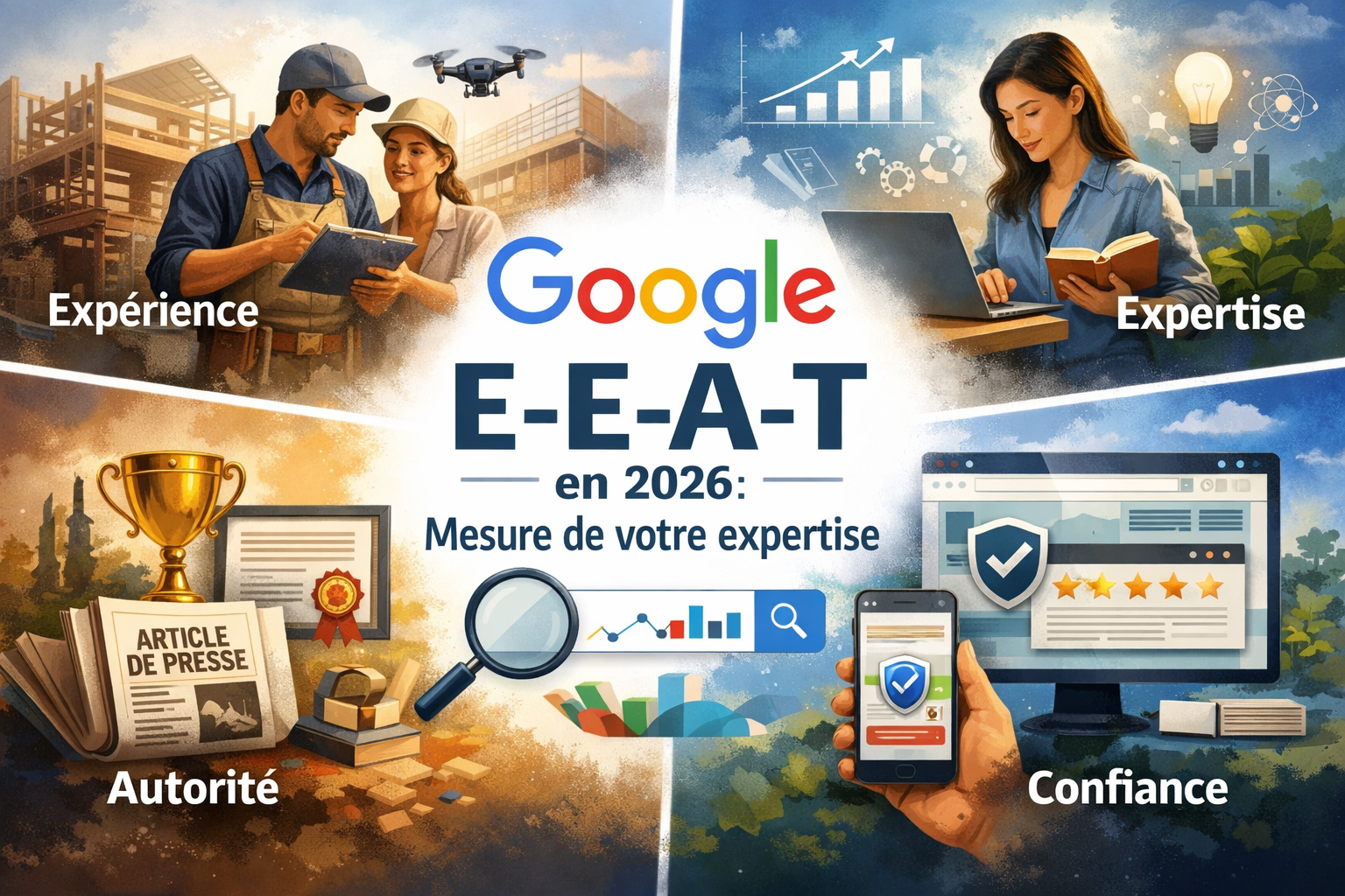 E-E-A-T Google 2026 : expérience, expertise, autorité et confiance pour le référencement des sites internet