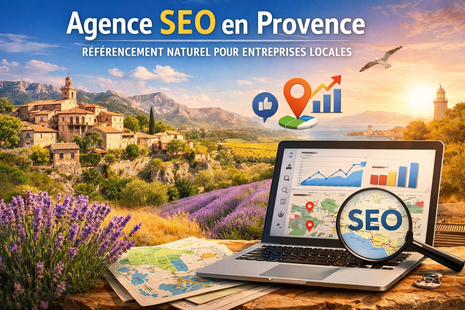 Agence SEO en Provence accompagnant les entreprises locales dans leur r&eacute;f&eacute;rencement naturel avec analyse et strat&eacute;gie digitale