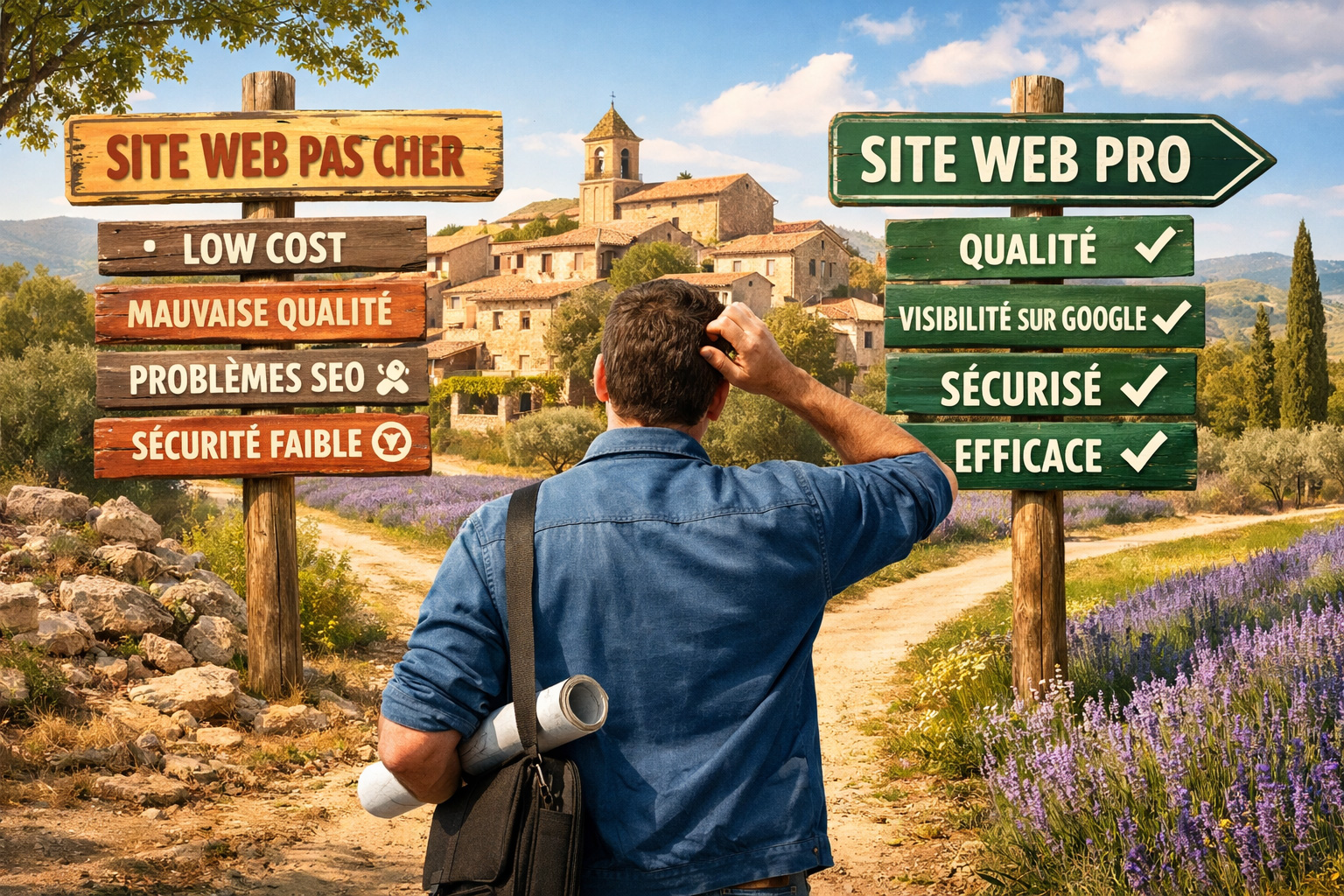 Comparatif entre site internet pas cher et site professionnel en Provence avec artisan face à deux choix qualité prix