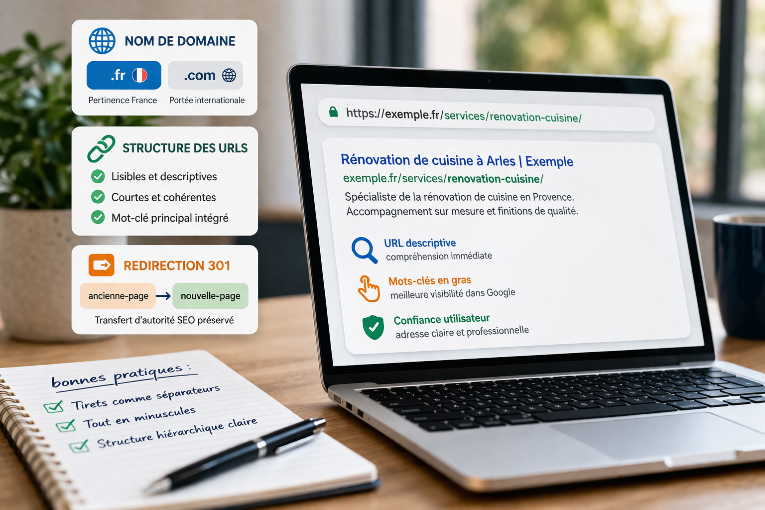 Structure des URLs et choix du nom de domaine pour le r&eacute;f&eacute;rencement SEO d&rsquo;un site internet en Provence