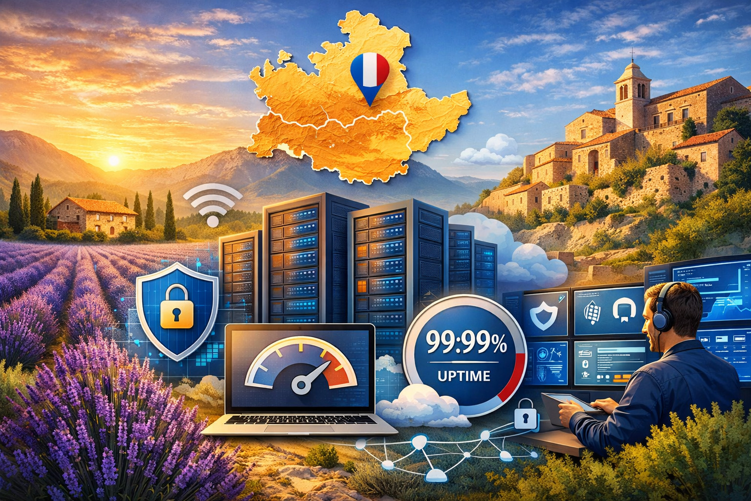 Hébergement de site internet en Provence avec serveurs sécurisés, performance élevée et monitoring technique pour PME