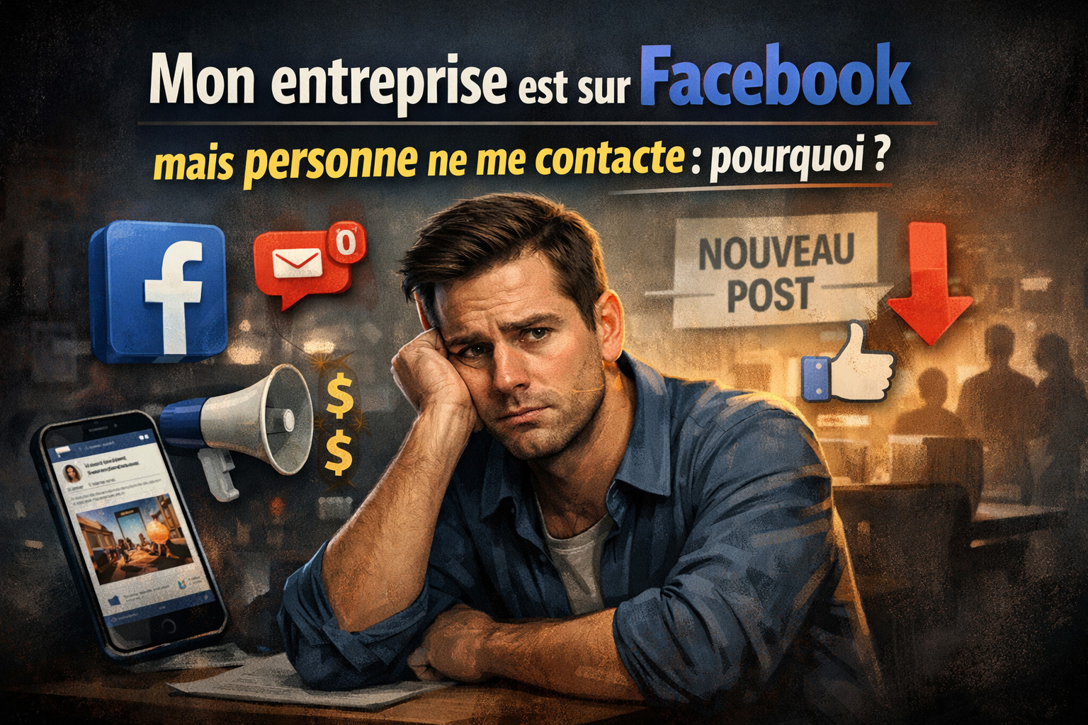 Chef d&rsquo;entreprise frustr&eacute; face &agrave; une page Facebook active qui ne g&eacute;n&egrave;re aucun contact