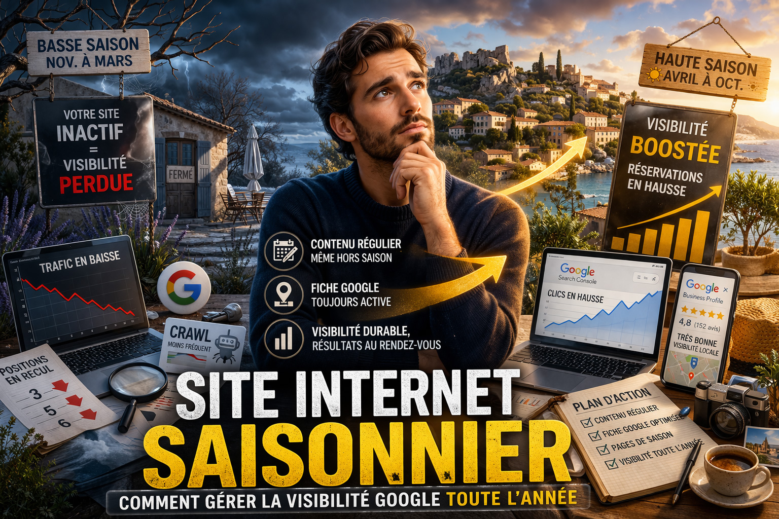 Site internet saisonnier en Provence avec strat&eacute;gie SEO pour maintenir la visibilit&eacute; Google toute l&rsquo;ann&eacute;e