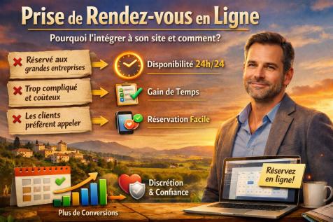 Prise de rendez-vous en ligne sur site internet professionnel en Provence avec bénéfices conversion clients et disponibilité 24h/24