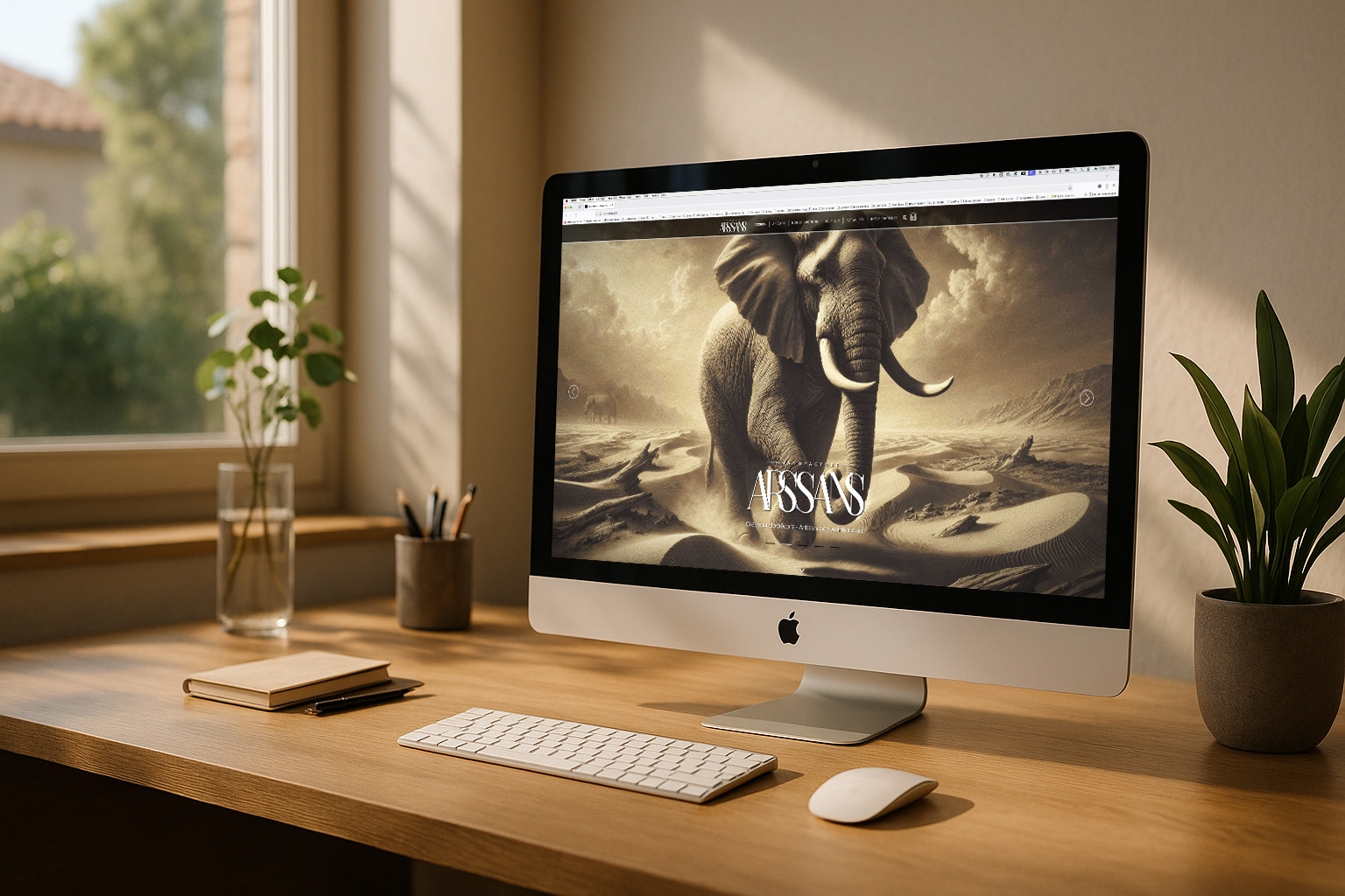 Poste de travail moderne avec iMac affichant une interface Web, illustrant la création de sites vitrines professionnels par l’Agence Easy.