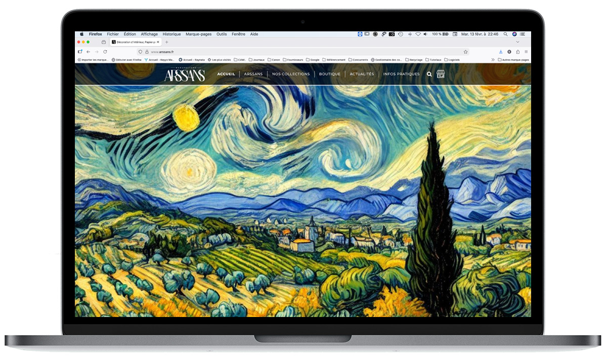 Aperçu de la page d’accueil du site vitrine Manufacture Arssans affichée sur un ordinateur portable Apple