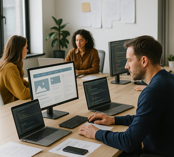 Équipe de développeurs et webdesigners travaillant dans un bureau moderne à Saint-Rémy-de-Provence