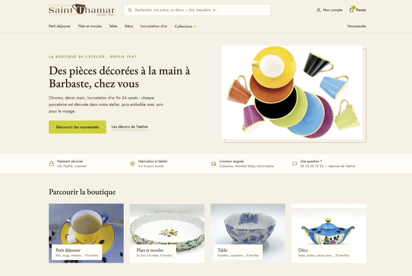 Boutique en ligne des Porcelaines Saint Thamar