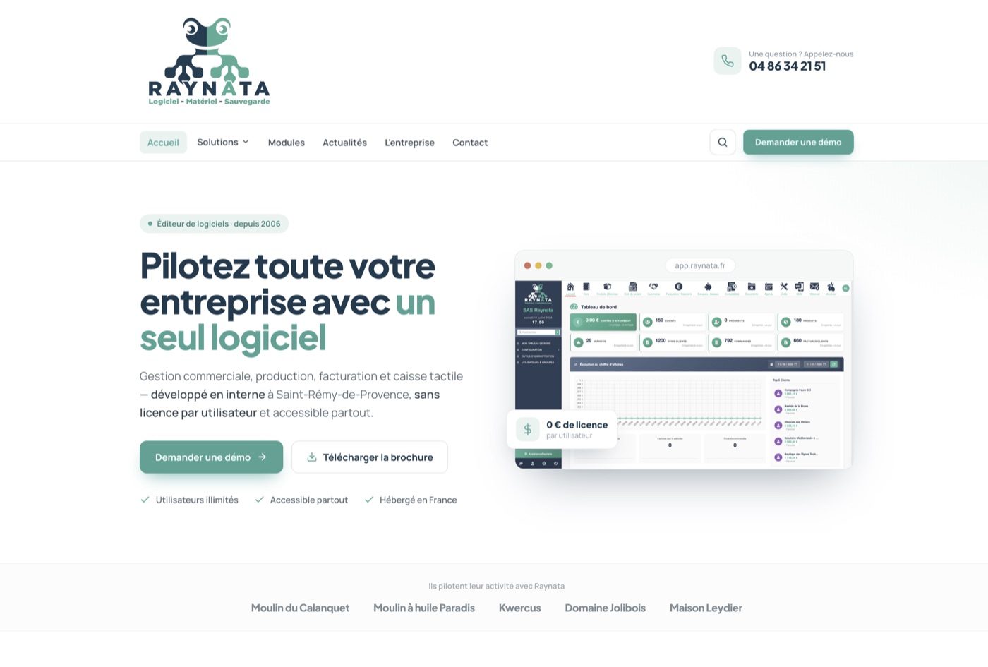 Page d'accueil du site de Raynata, logiciel de gestion