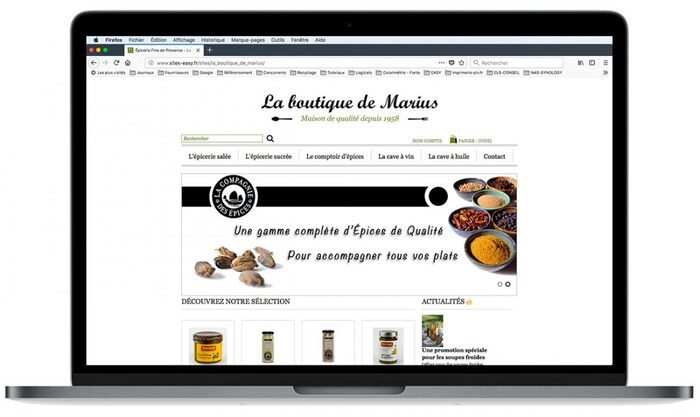 Mockup du site La Boutique de Marius affiché sur un ordinateur portable Apple