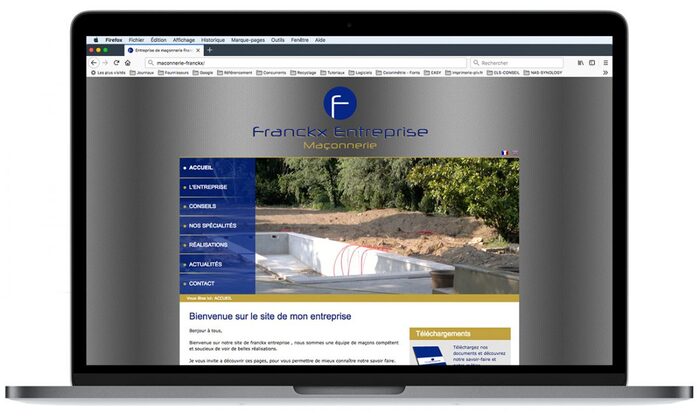 Aperçu de la page d’accueil du site Franckx Entreprise affichée sur un ordinateur portable Apple
