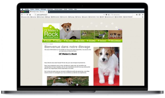 Aperçu du site Of Malan’s Rock sur un ordinateur portable Apple – élevage de Jack Russell Terrier dans le Luberon