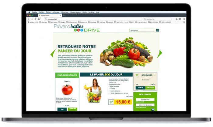 Mockup du site Provenc’Halles Drive affiché sur un ordinateur portable Apple