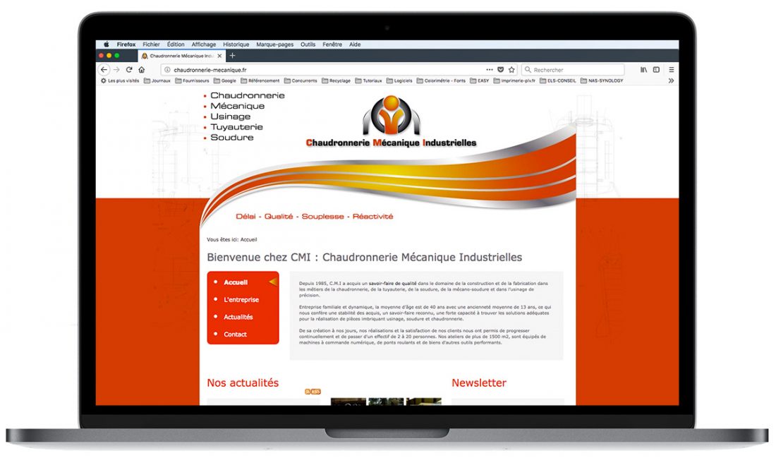 Visuel du site de CMI affiché sur un ordinateur portable Apple – chaudronnerie, usinage et mécano-soudure