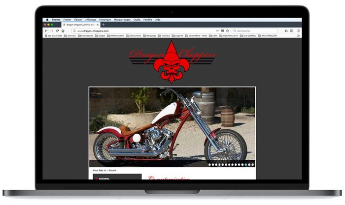 Visuel du site Dragon Choppers sur un ordinateur portable Apple – customisation moto & choppers
