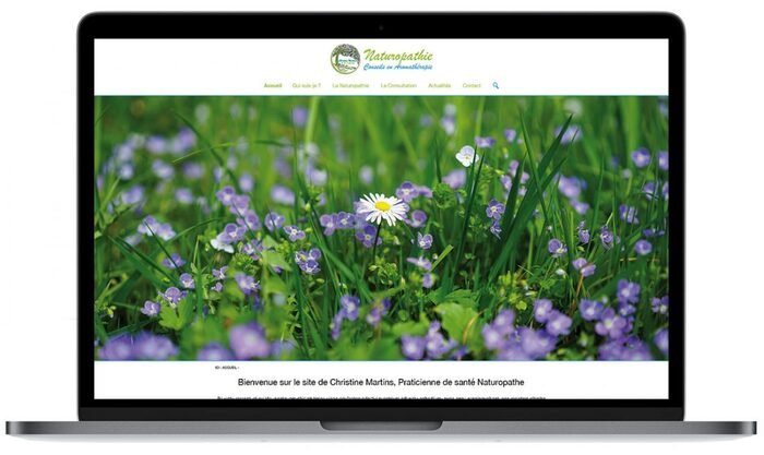 Visuel du site Naturopathie Alpilles présenté sur un ordinateur portable Apple, design naturel et apaisant