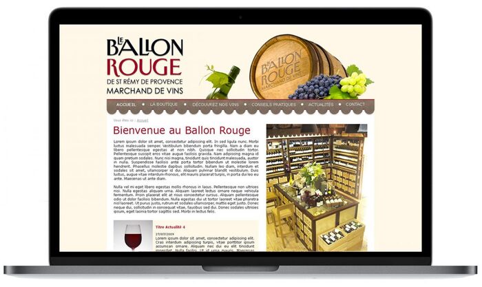 Page d’accueil du site Le Ballon Rouge affichée sur un ordinateur portable Apple