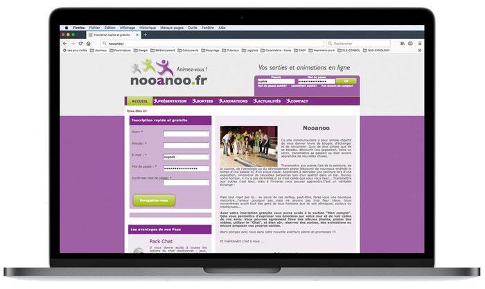 Mockup du site Nooanoo affiché sur un ordinateur portable Apple