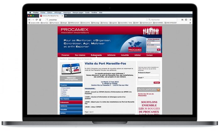 Aperçu du site Procamex présenté sur un MacBook en vue frontale